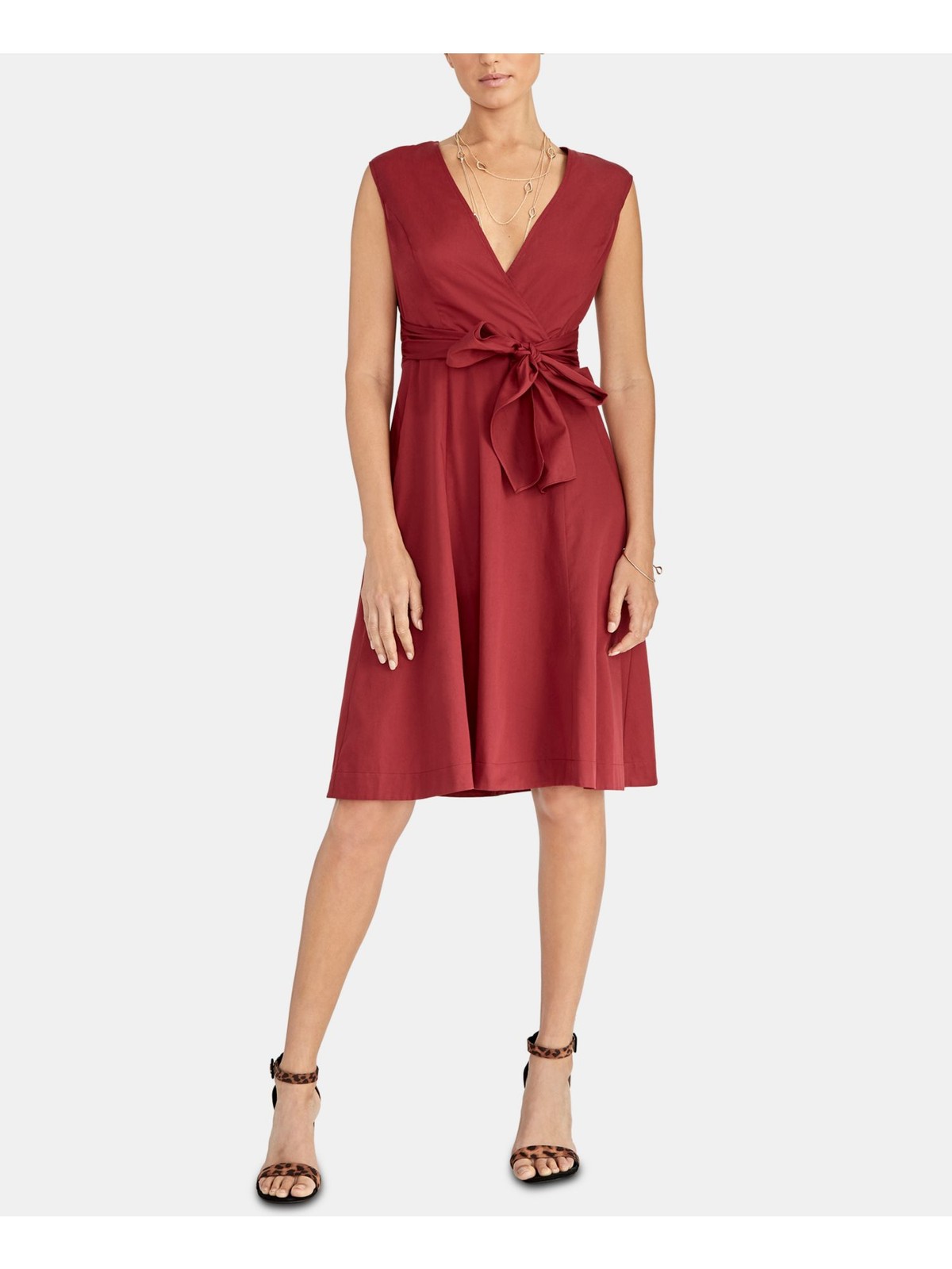 RACHEL ROY Womens Belted Sleeveless Knee Length Wear To Work Fit + Flare Dress