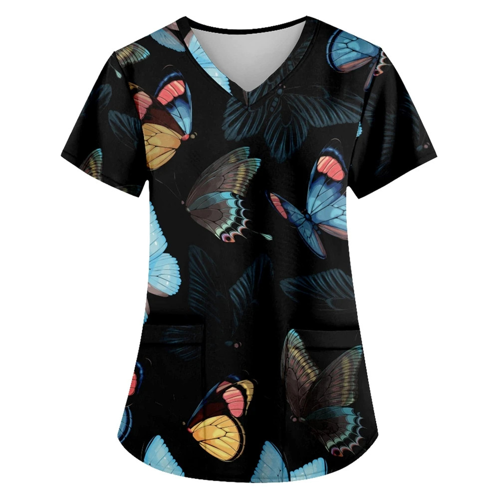 Workwear Hospital T-Shirt Uniform Nurse Clinic Nursing Tops Short Sleeve Blouse