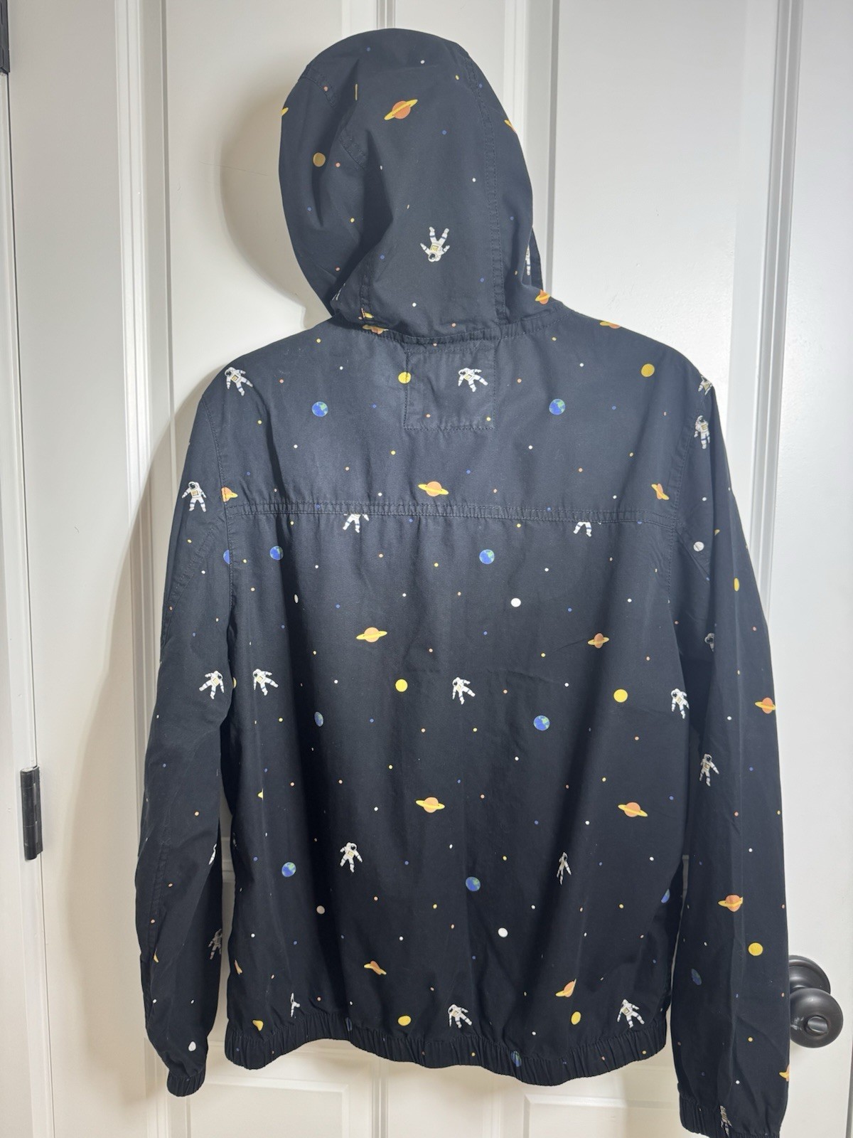 Denim & Flowers Full Zip Hoodie Jacket Sz M Planets & Astronauts Pockets