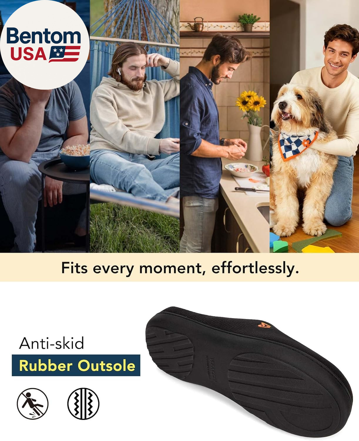 Men’S Two-Tone Memory Foam House Slippers Indoor Outdoor Durable Rubber Sole
