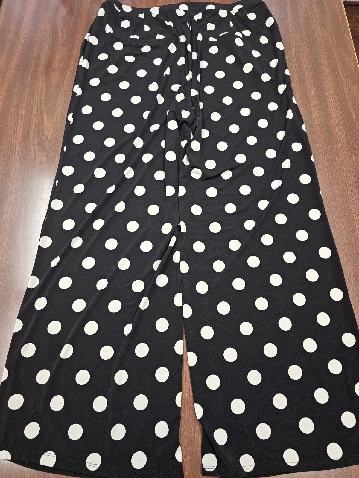 Cato Womens 14/16W Black White Polka Dot Wide Leg Pants Pull On Strecth Palazzo