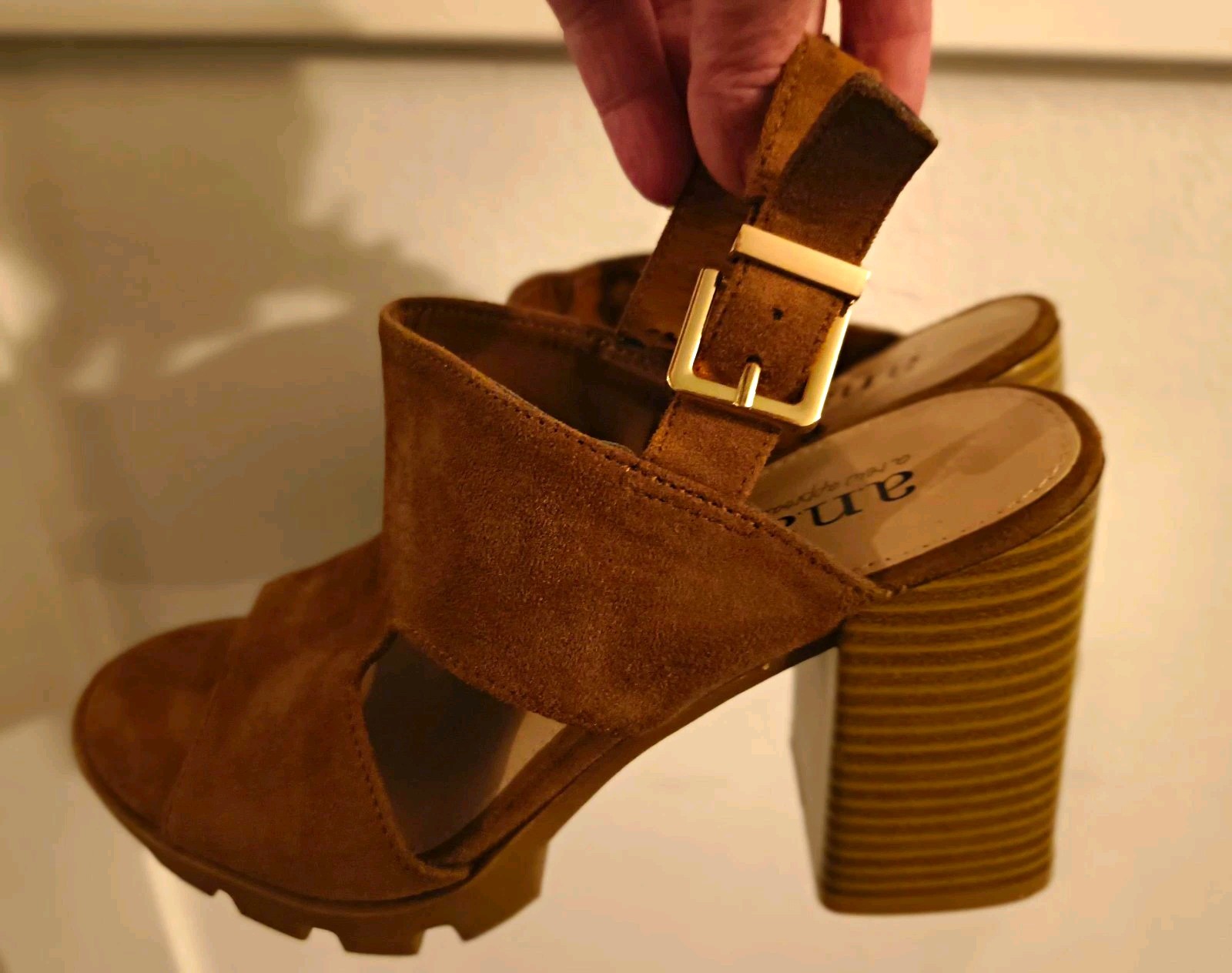 a.n.a Brown Suede Platform Block Heel Ankle Strap Sandals Size 6.5 M