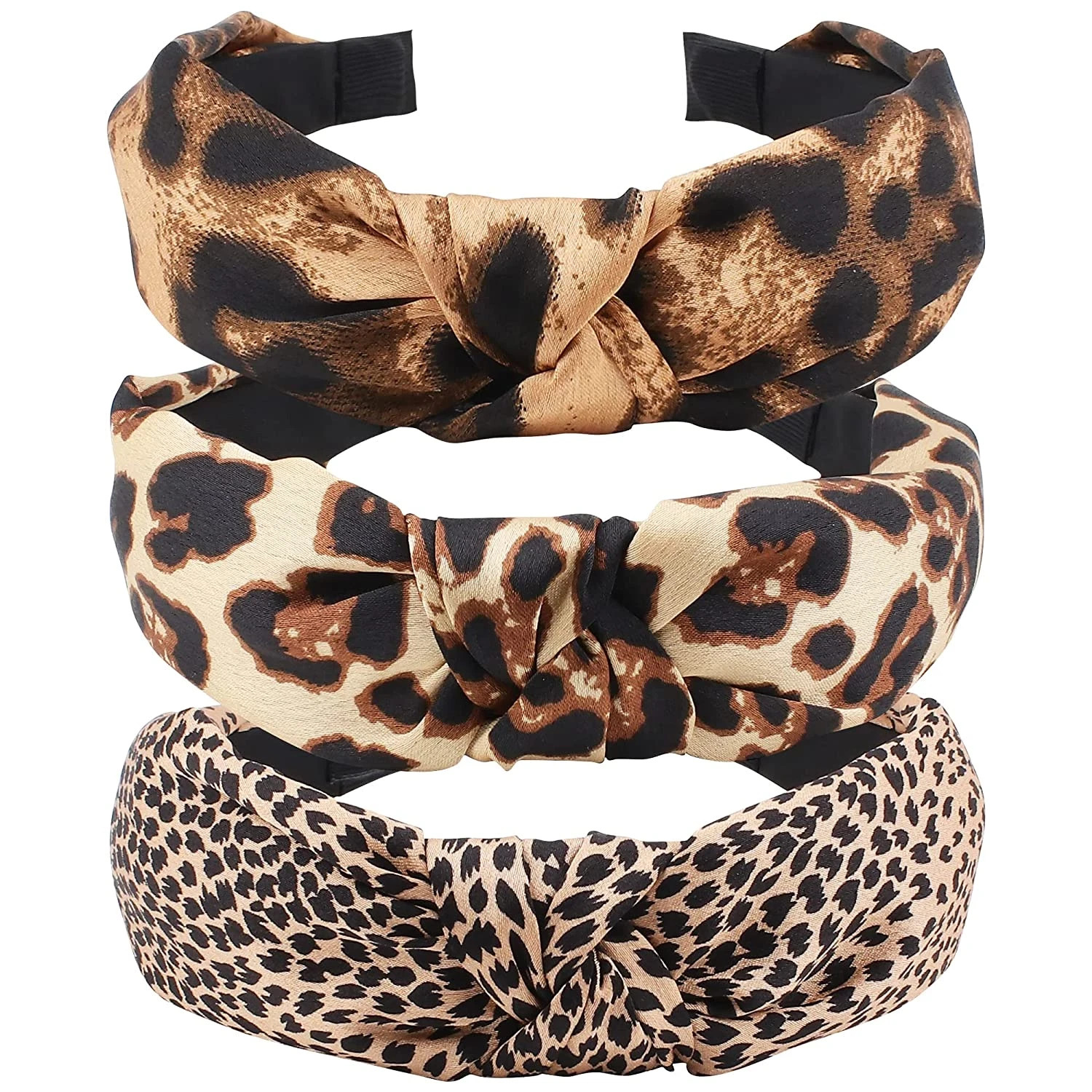TOBATOBA Cute Fashion Leopard Print Headbands, 3Pcs Knotted Cheetah Print Hair A