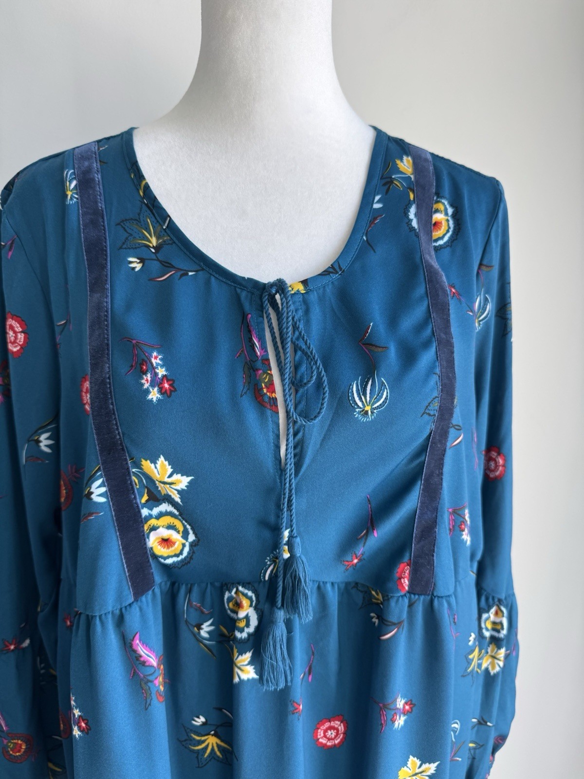 Old Navy Women’s Blue Floral Long Sleeve Pleated Ruffle Hem A Line Dress NEW