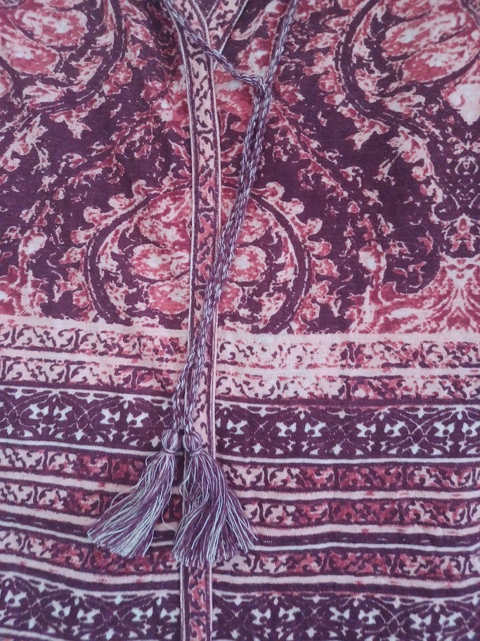 Lucky Brand Womens XL Boho Peasant Top Burgundy Pink Tassel Tie Linen Blend