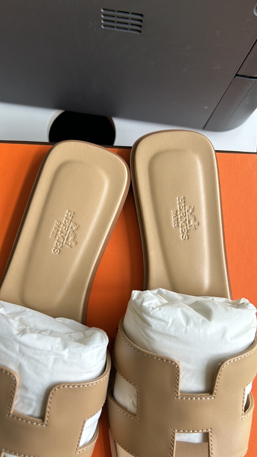 Multiple Sizes New Auth Hermes Oran Sandals beige Lin Natura 37 38 39 40 41