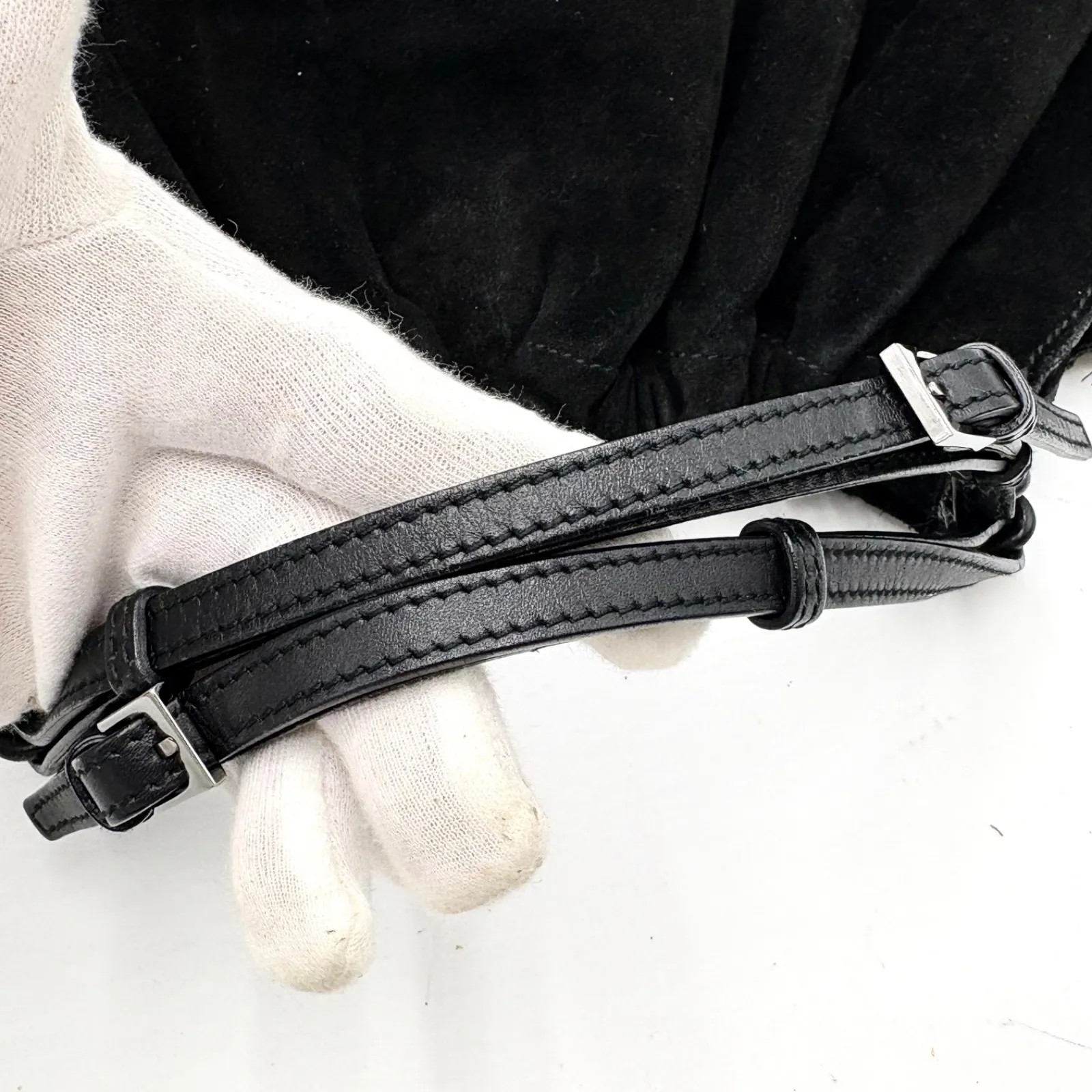 Auth Gucci Tom Ford Era Suede Handbag Black SV Plate 001 4335 2Y6585