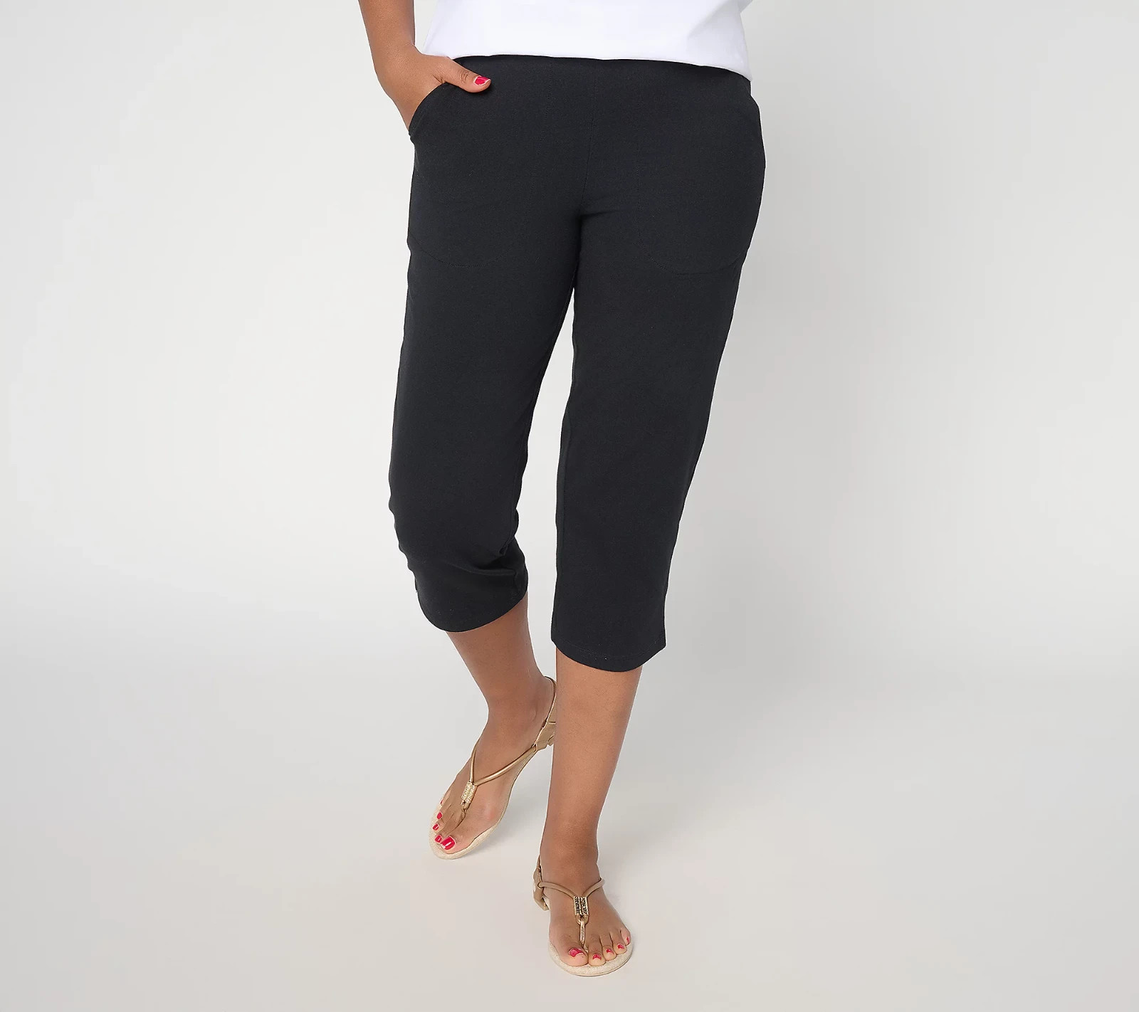 Denim & Co. Petite Duo Stretch Capri Pants Black M