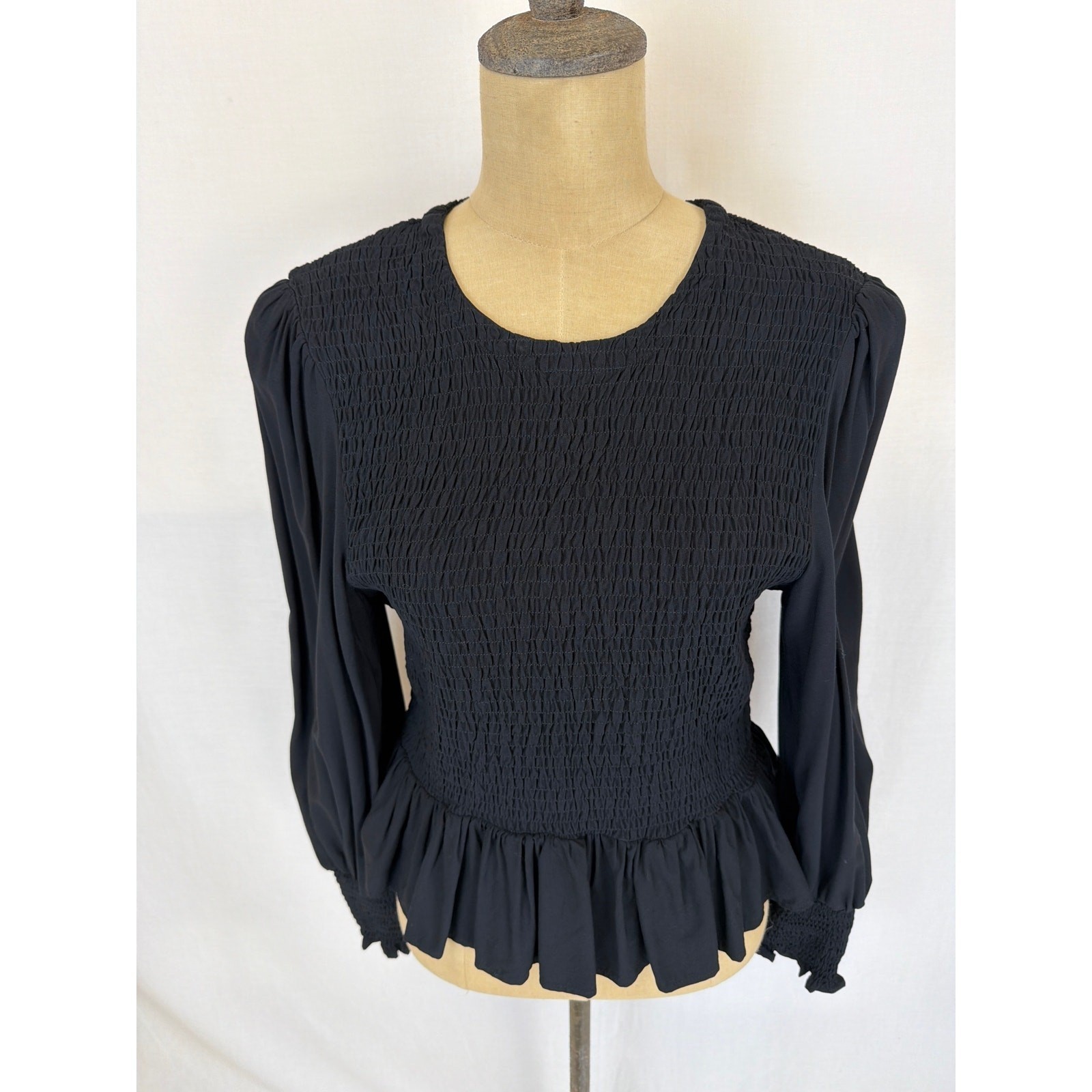 NWT Dear John Black 100% Rayon Top XL #0401 Smocked