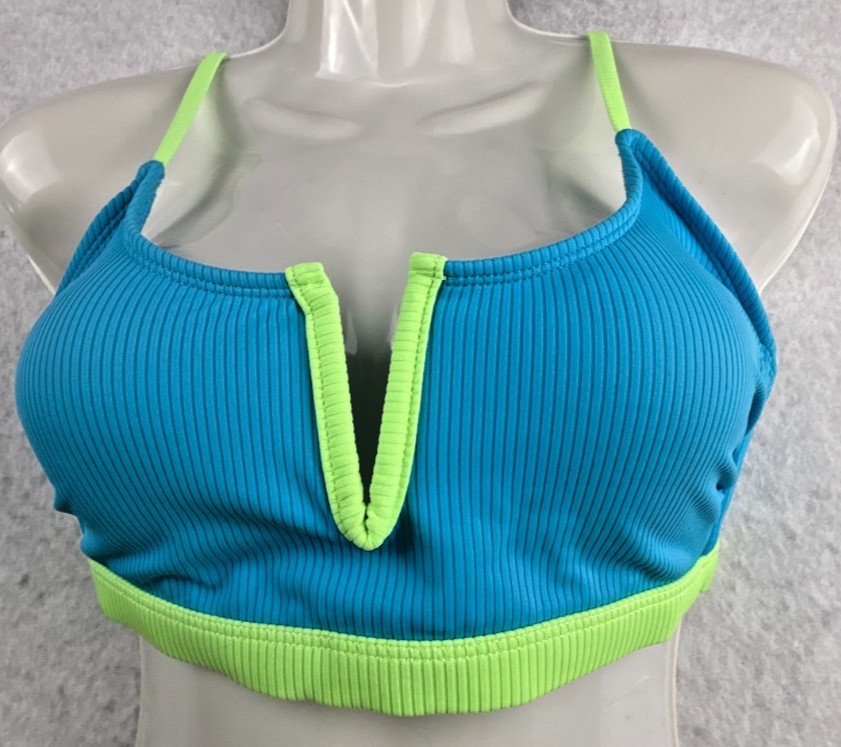 Macys Salt+Cove Womens Medium Blue Neon Green Ribbed Bikini Top NWT