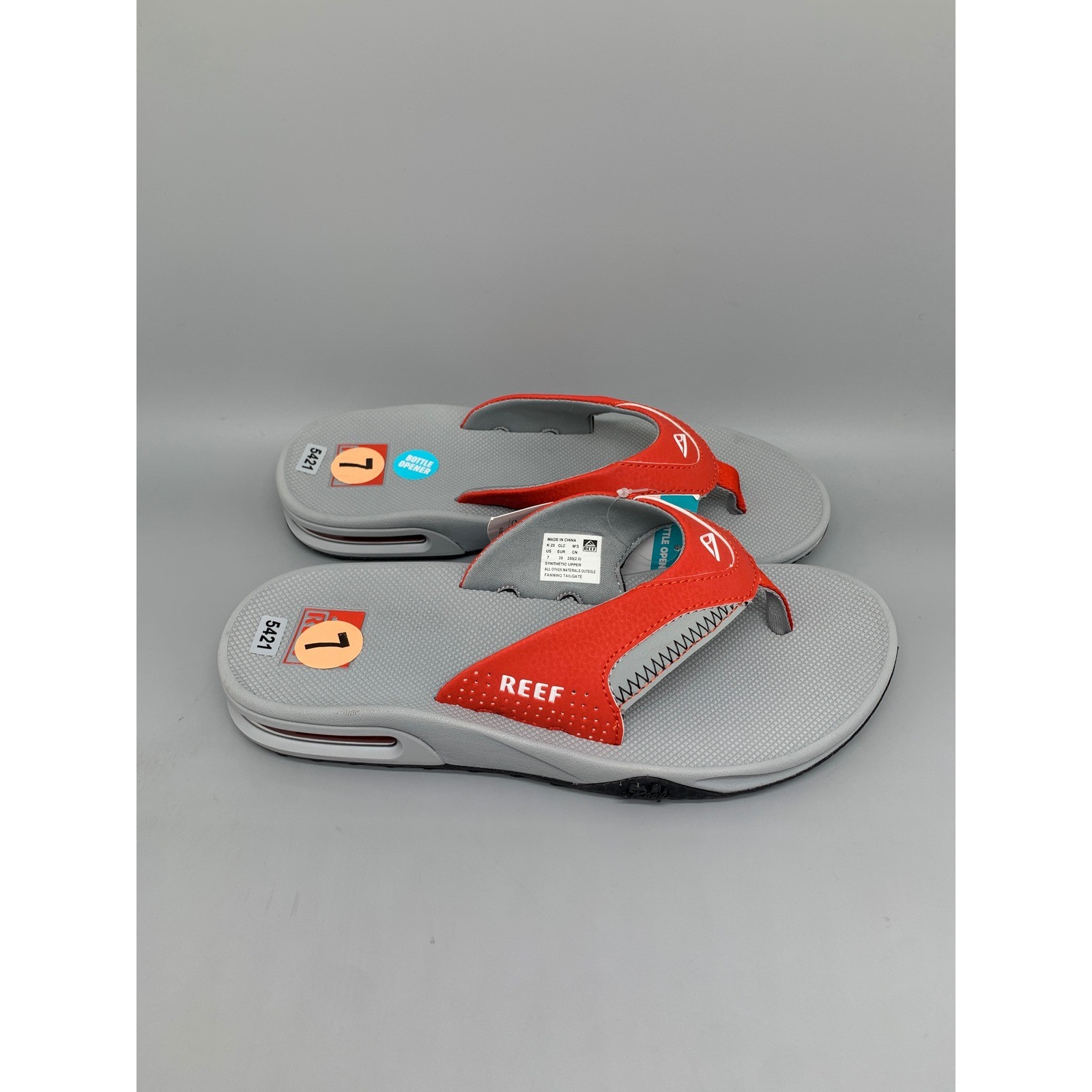 Reef Fanning Tailgate Gray Red Bottle Opener Sandals Men’s Sz 7