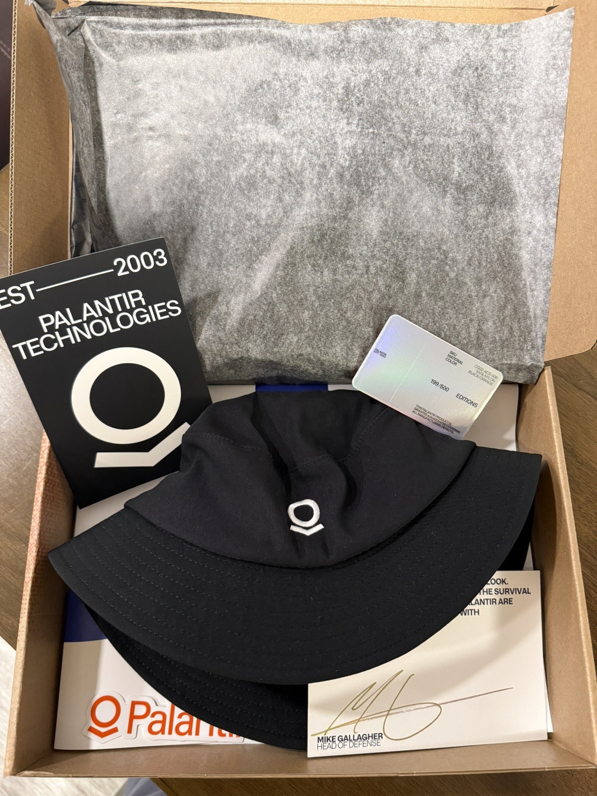 Palantir Performance Bucket Hat Black LE of 500 with Signature Card