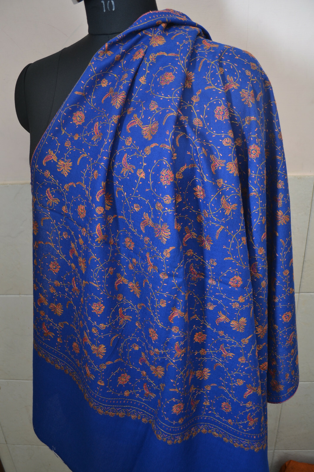 100% CASHMERE ROYAL BLUE PASHMINA KASHMIRI EMBROIDERY JAAL SHAWL – 16 DESIGNS