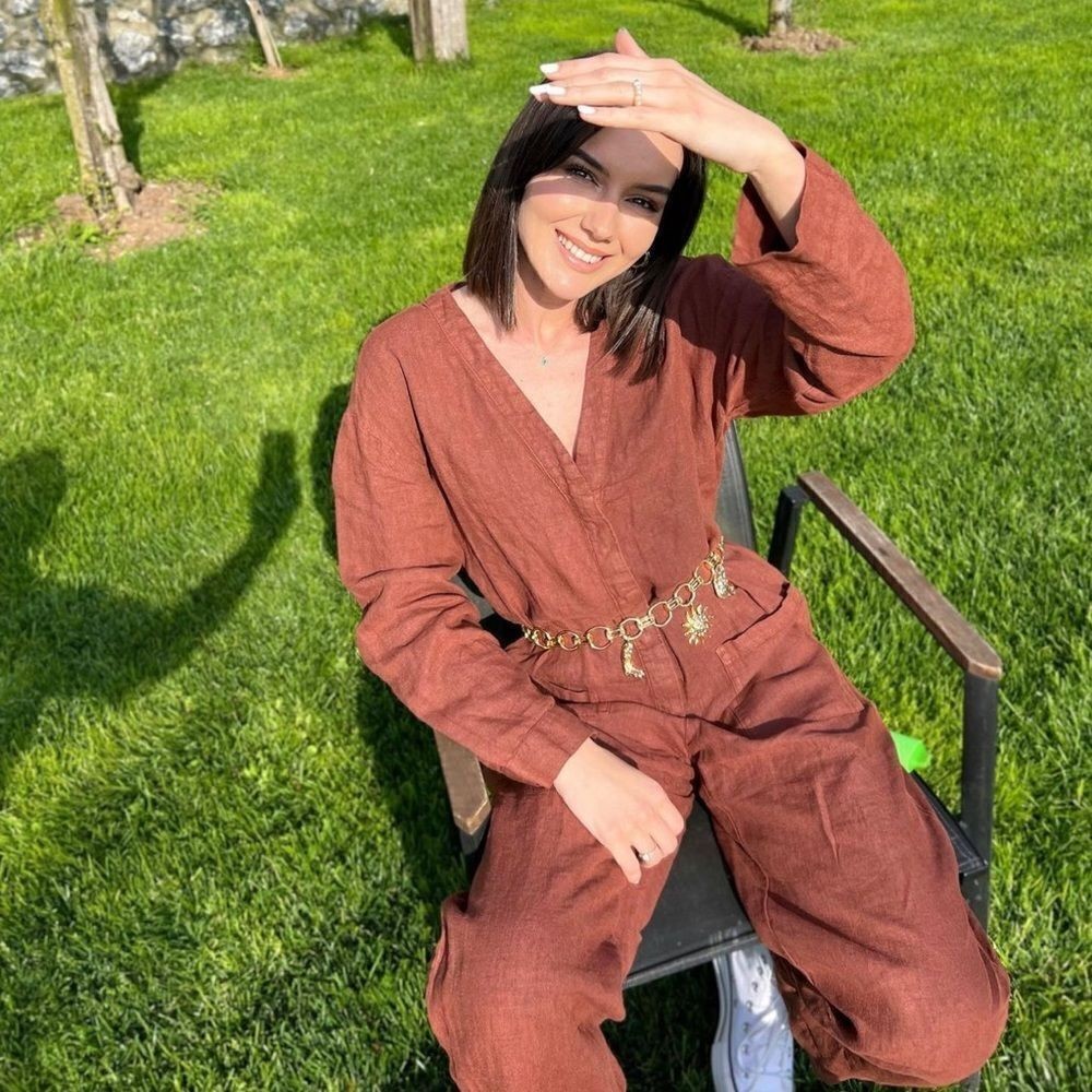 100% LINEN ZARA FULL LENGTH LINEN JUMPSUIT BRICK