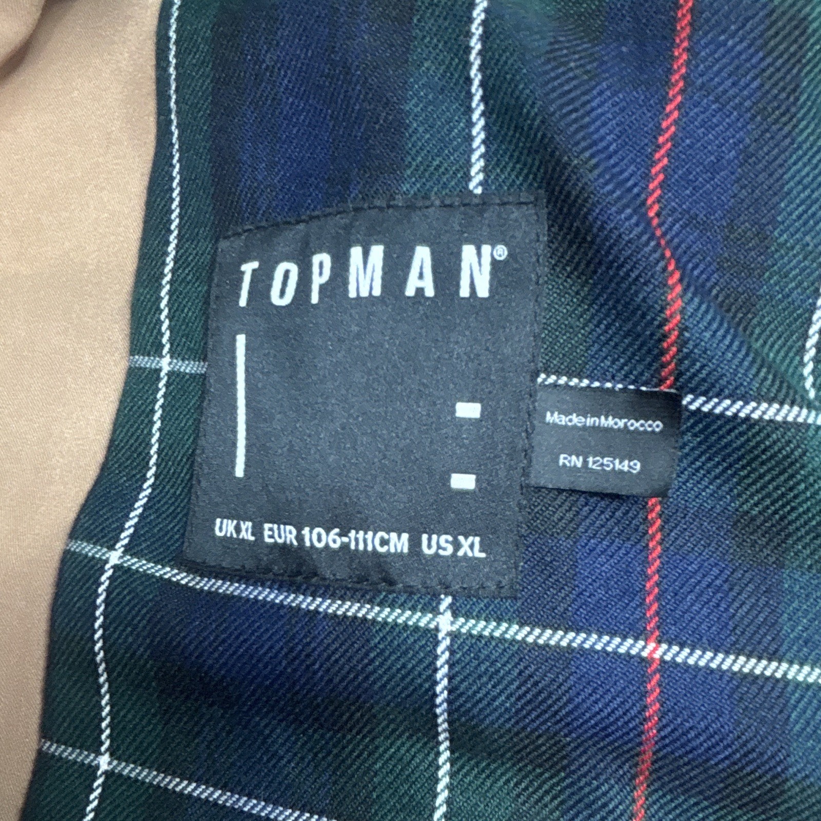 TOPMAN Men’s Brown Full Zip Jacket Stand-Up Collar Lined Pockets Size XL