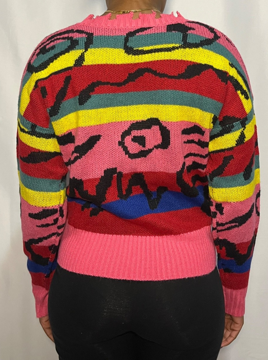 Trendy Threads Multicolored Patterned Knit Sweater