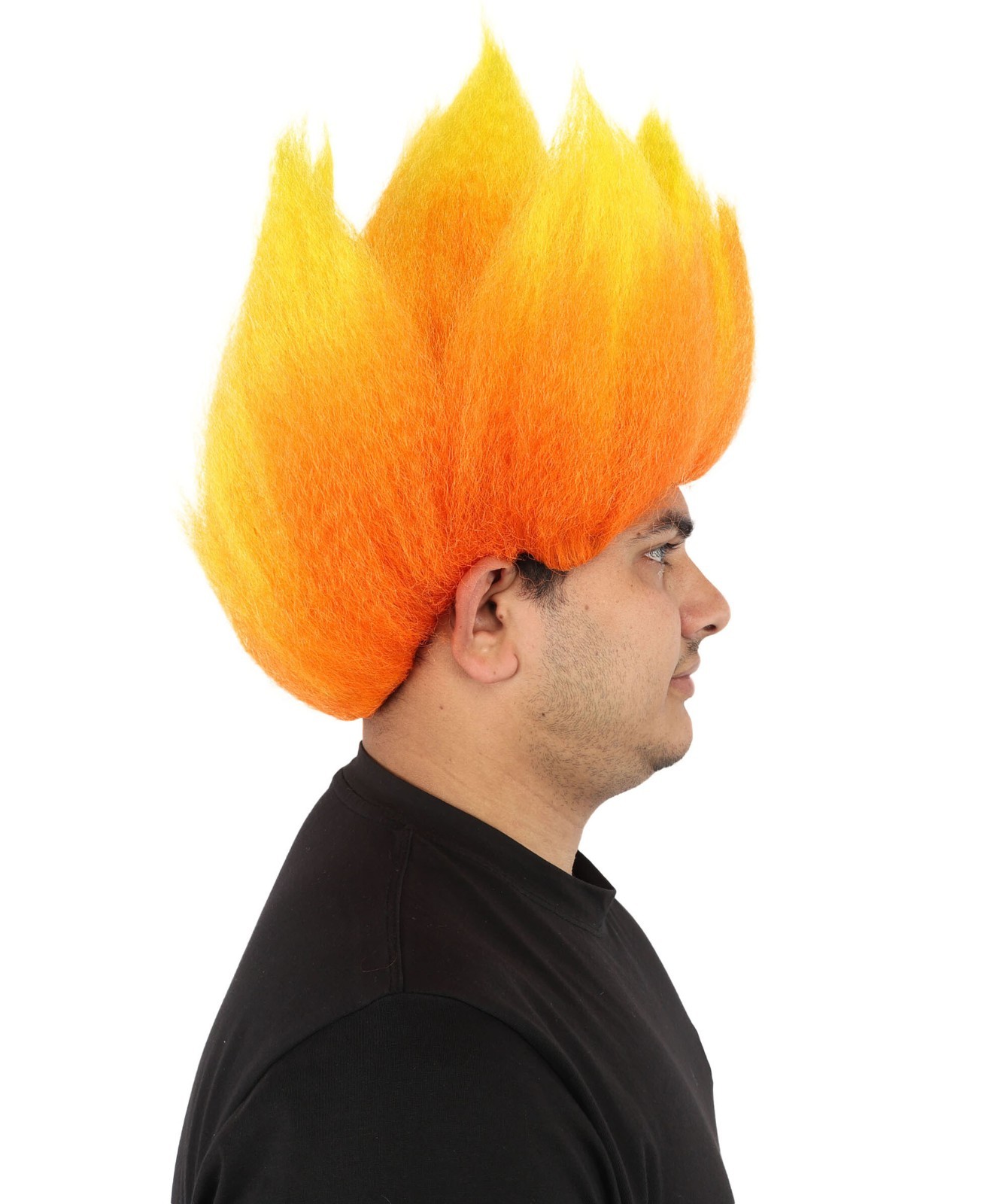 Men Red & Orange Flame Wig, Upright Spiky Gradient Texture, Synthetic Fiber