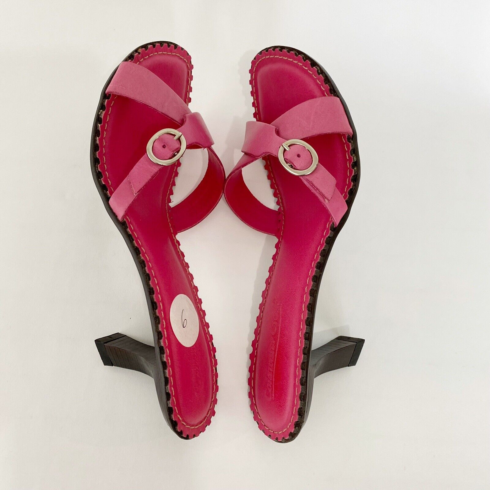 Coldwater Creek Sandal Womens Size 9 Leather Open Toe Buckle Accent 2.25″ Spool