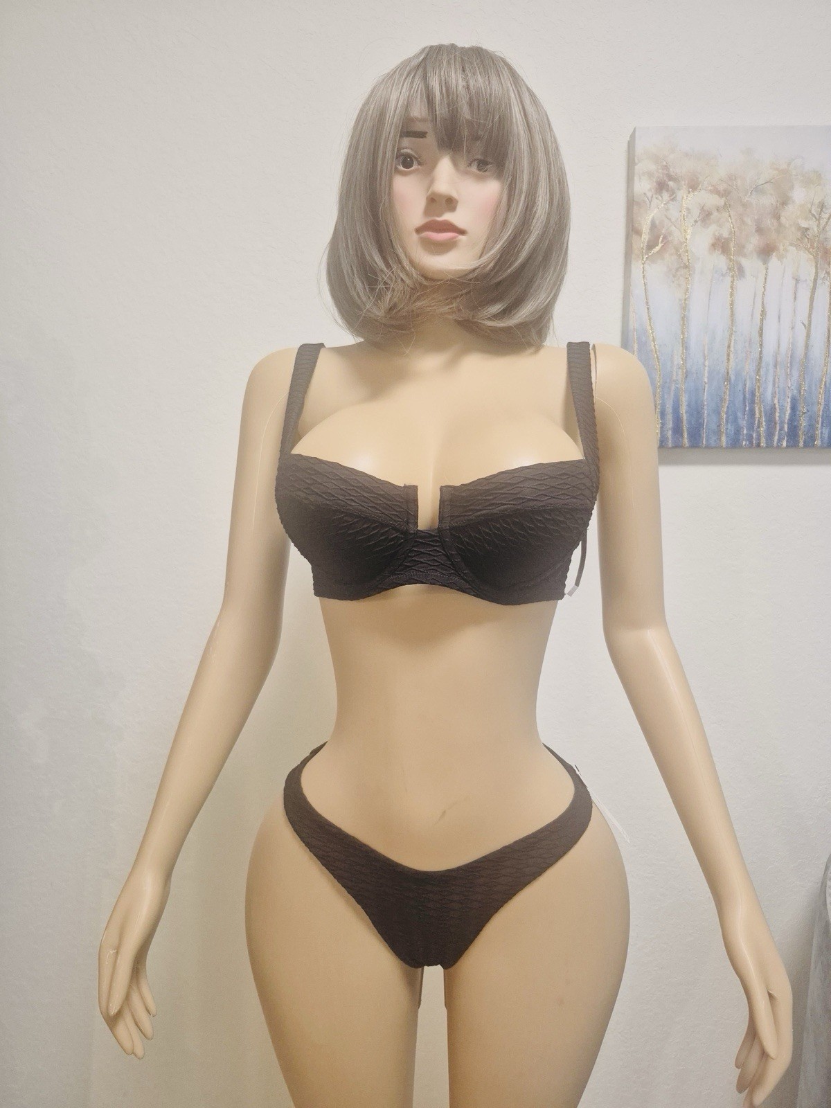 Victoria’s Secret Textured Black Bikini Set 32DD Top S/P Brazilian Bottom NWT