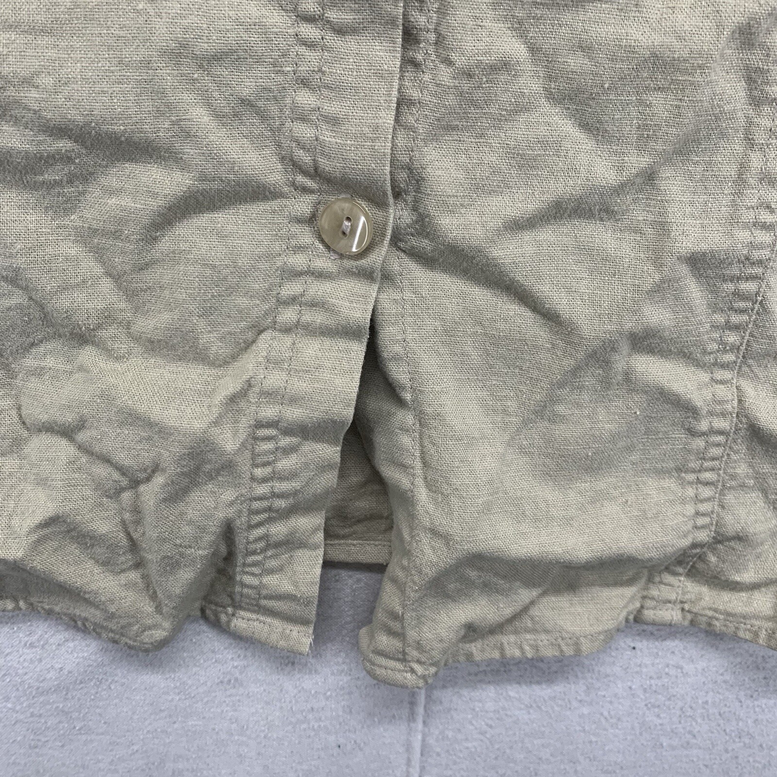 Women’s 16W Button Down Collar Top Linen Cotton Natural Neutral Earthy Pockets
