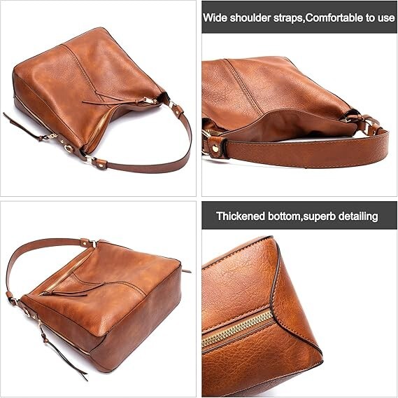 Hobo Bags Women Large Shoulder Bag, Soft Vegan Leather Shoulder Handbag Brown