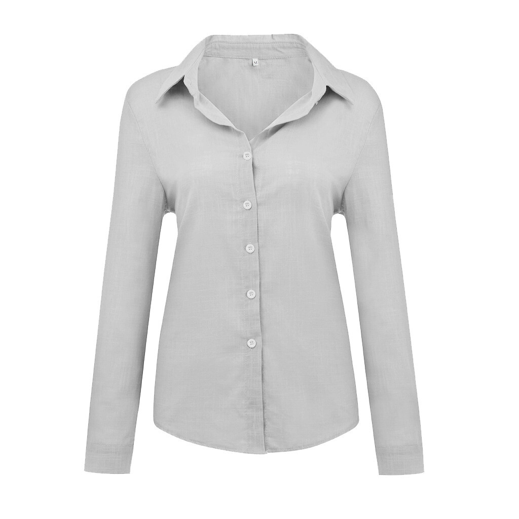 Women’s Long Sleeve Cotton Linen Shirt Elegant Casual Button Down Blouse Tops