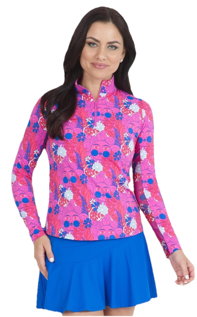 NWT IBKUL Golf Tennis 1/4 Zip Top S M L XL 2XL Pink Sun Activewear Longsleeve P8
