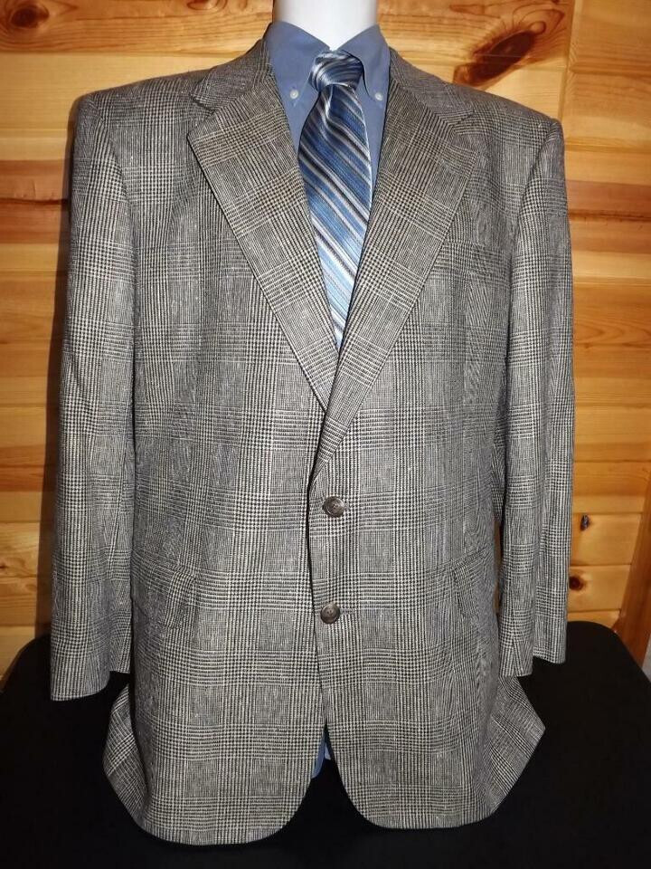Tom James Corporate Image Size 42L Gray Windowpane Silk Sport Coat Jacket