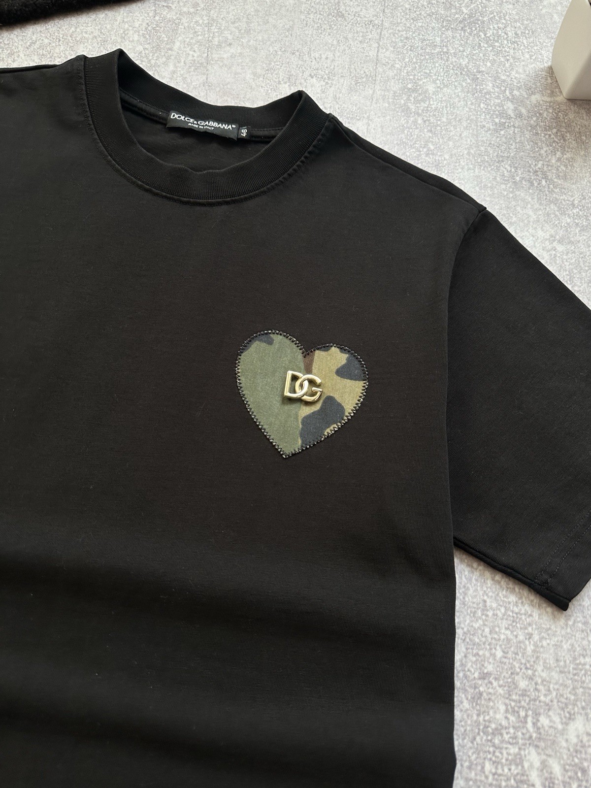 Dolce & Gabbana DG Heart Camo Patch Black T-Shirt IT 46 Fits Men’s L