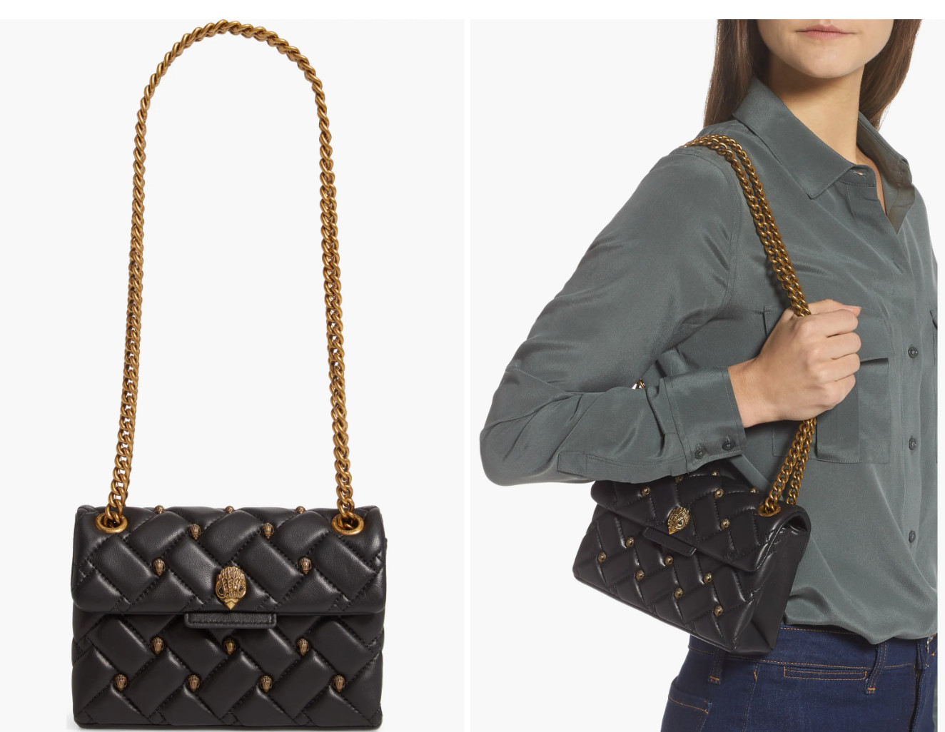 Mini Kensington Eagle Studded Quilted Leather Crossbody Kurt Geiger London