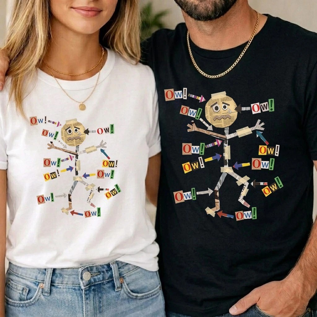 Funny Stick Figure Ow T-Shirt Sarcastic Pain Humor Graphic Tee Novelty Gift