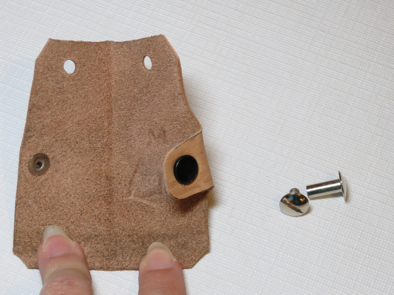 Handmade leather key holder light tan with Praying 3.25″ X 1.5″ color varies
