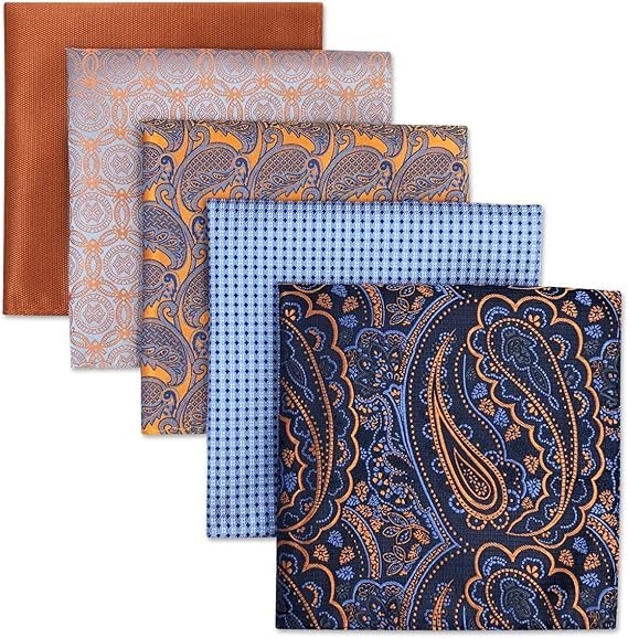 5 Pieces Assorted Mens Silk Pocket Square Set Handkerchiefs