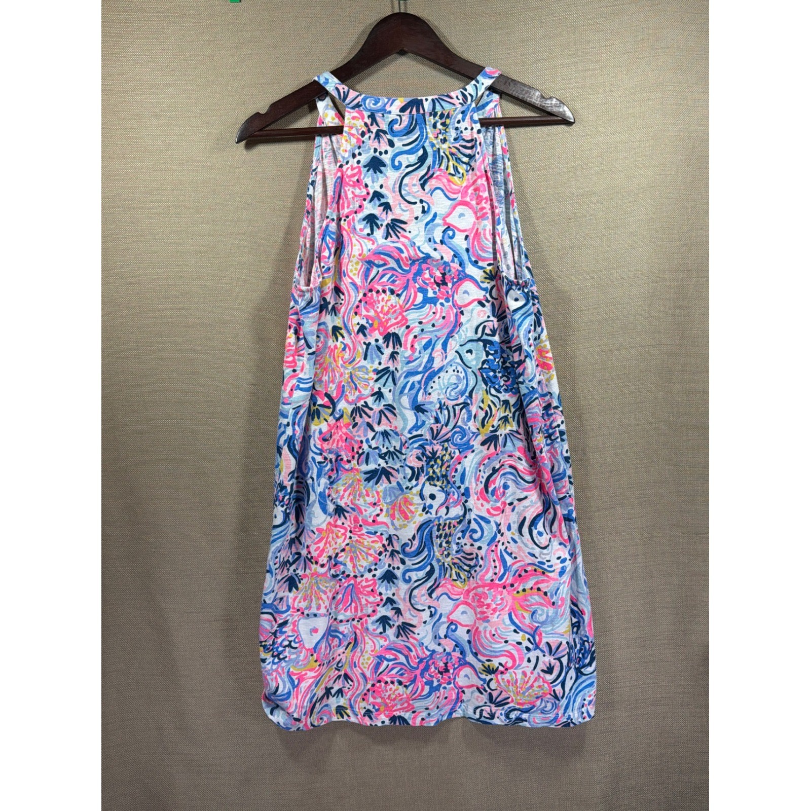 Lilly Pulitzer Essie Dress Beach Please Multi Sz L Ruffle Neck Sleeveless