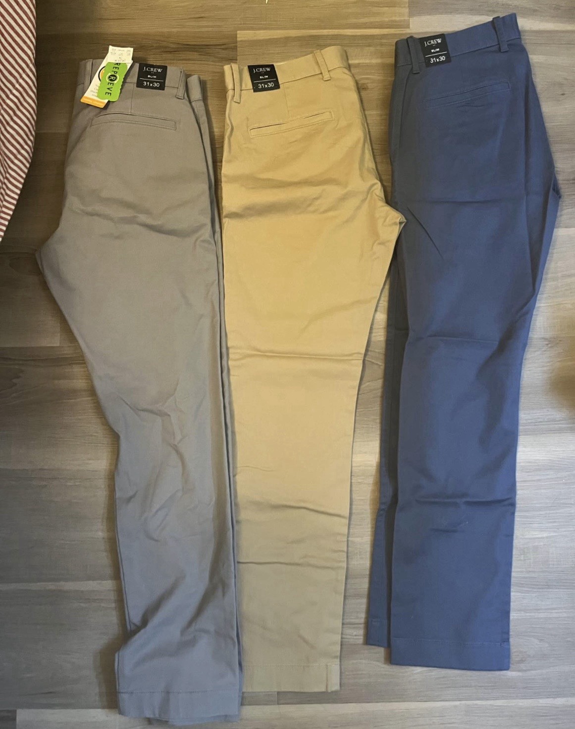 J.CREW Men’s Solid Chino Pants Lot of 3 Gray Beige Blue Waist 31 Regular