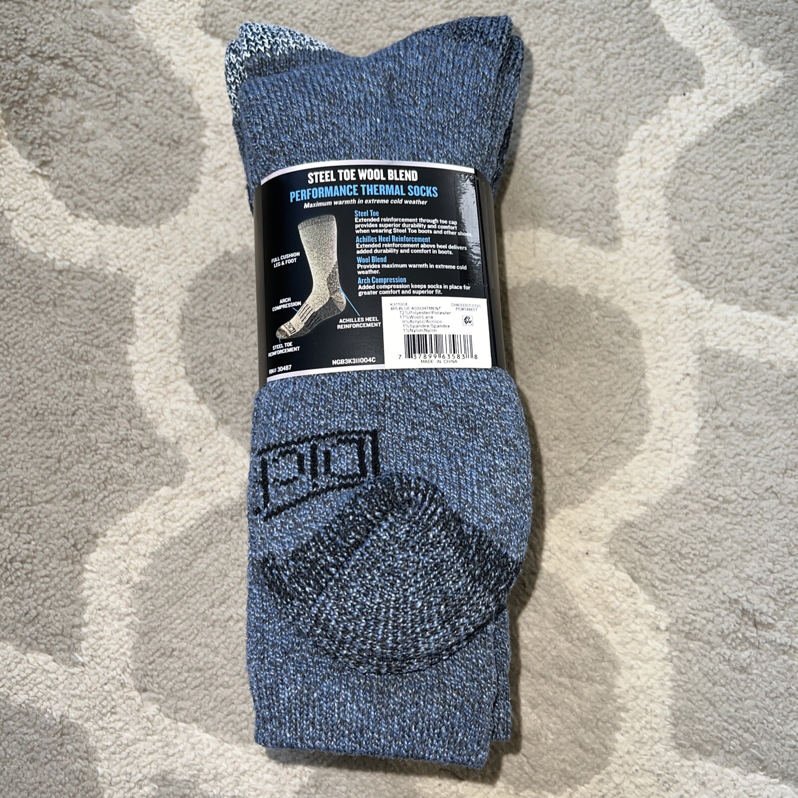 3 PK Dickies Mens Steel Toe Performance Thermal Wool Blend Boot Socks Blue Asst