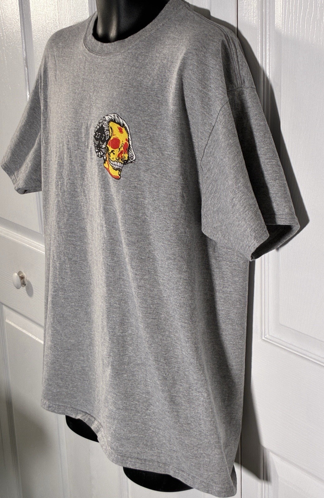 “27-7” Skull Tattoo Flash Graphic Tee Heather Gray XL Port & Company DoubleSided