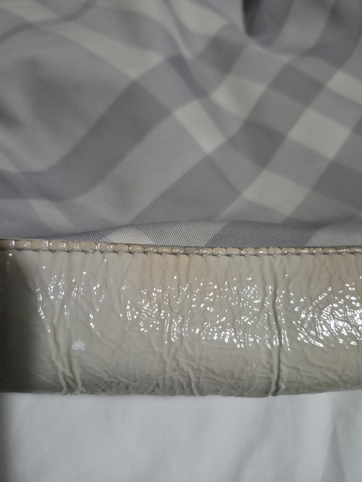 Burberry Checked Gray Nylon & Trimmed Smoke Patent Leather Shoulder Hobo Bag