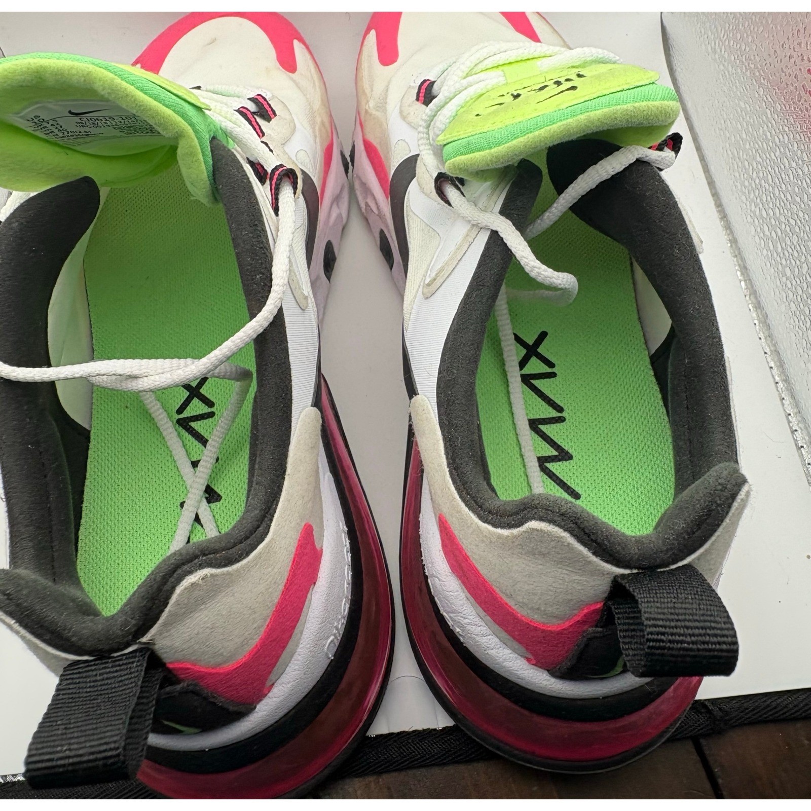 Nike Air Max 270 React Womens White Hyper Pink Electric Green CJ0619-101 10