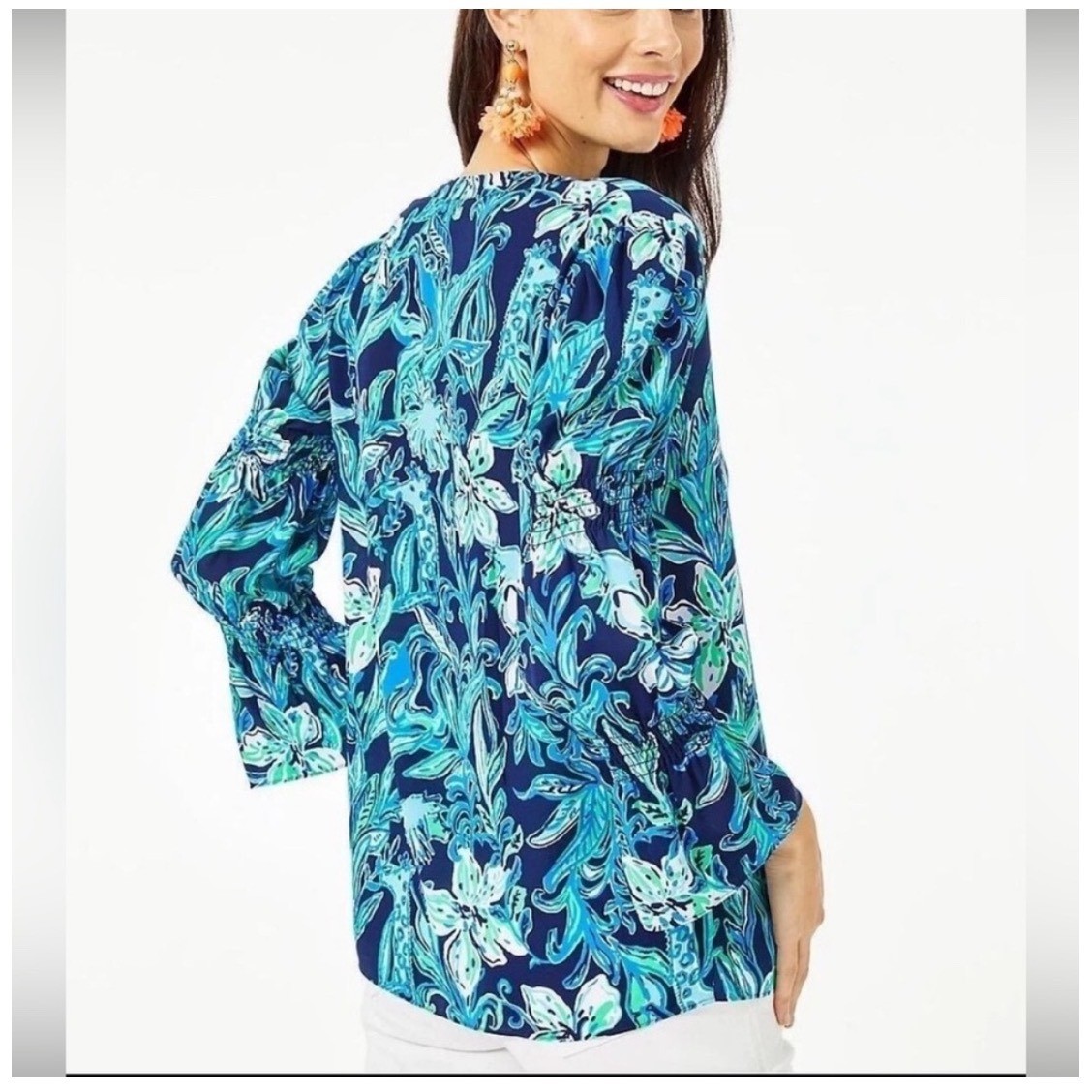 Lilly Pulitzer Maritza Top High Tide Take It or Leaf It Blue Floral Blouse S