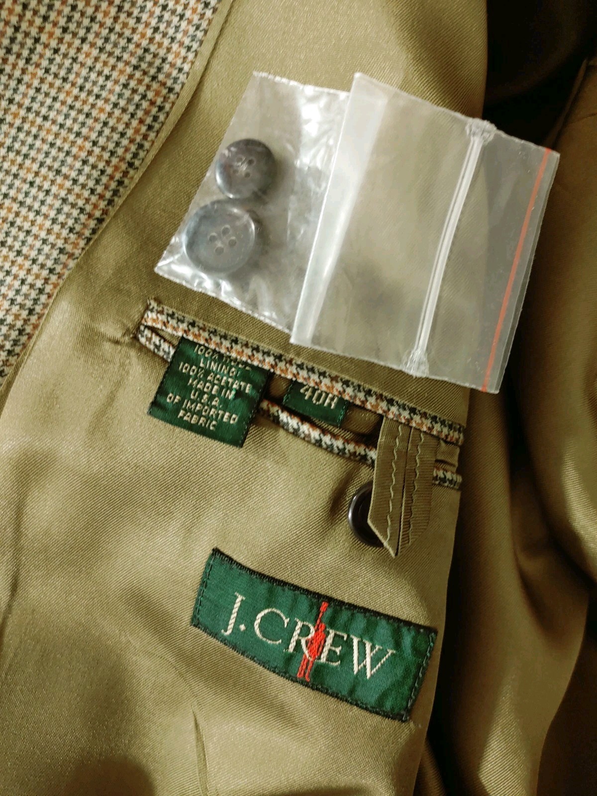 Vintage J Crew Blazer Men’s 40/41R Wool Brown Tan Houndstooth Sport Coat Jacket