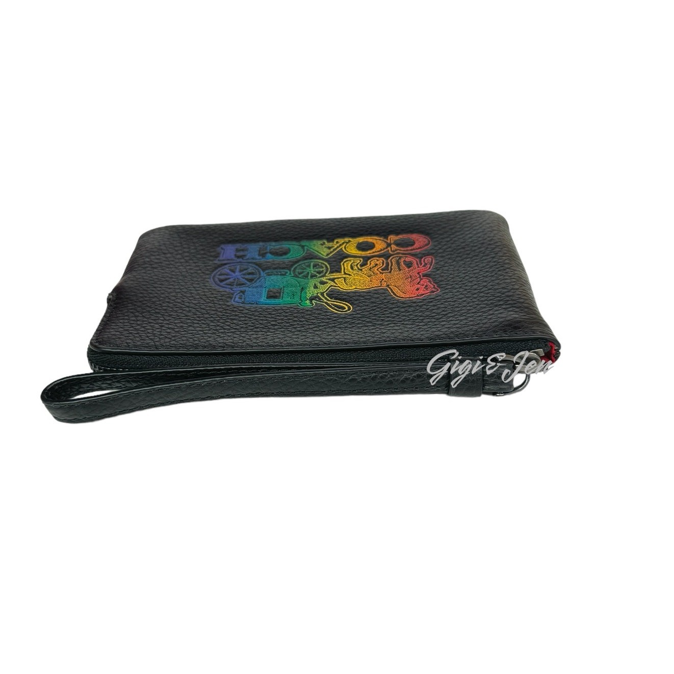 Coach Corner Zip Horse & Carriage Wristlet Black Multi New