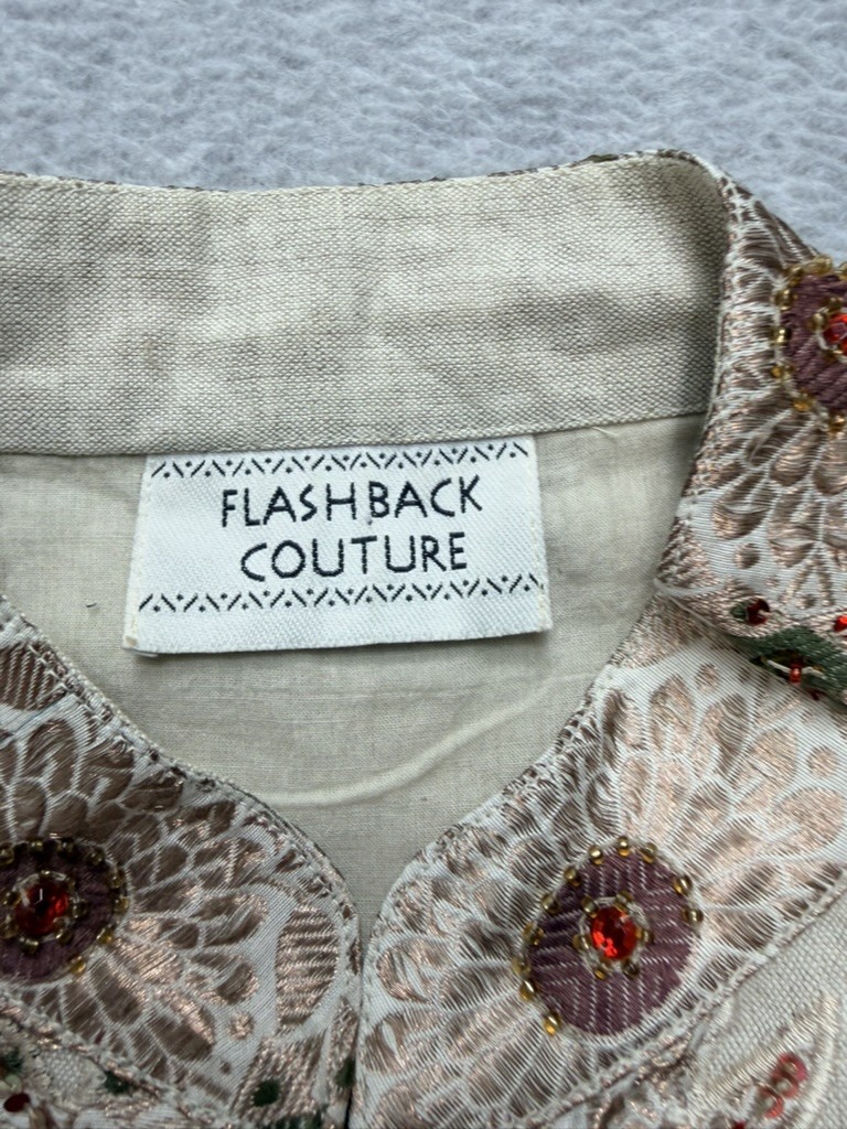 FLASHBACK COUTURE Womens Embroidered Beaded Jacket Beige Multicolor Mandarin