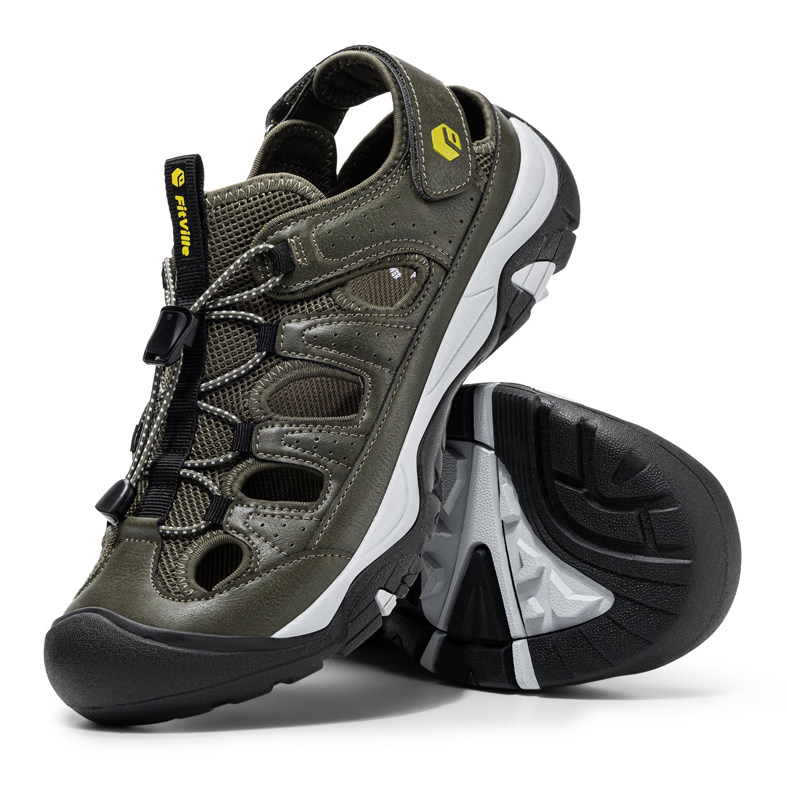 FitVille Men’s Closed Toe Sandals Trekking Hiking Sport Sandals Arch Support