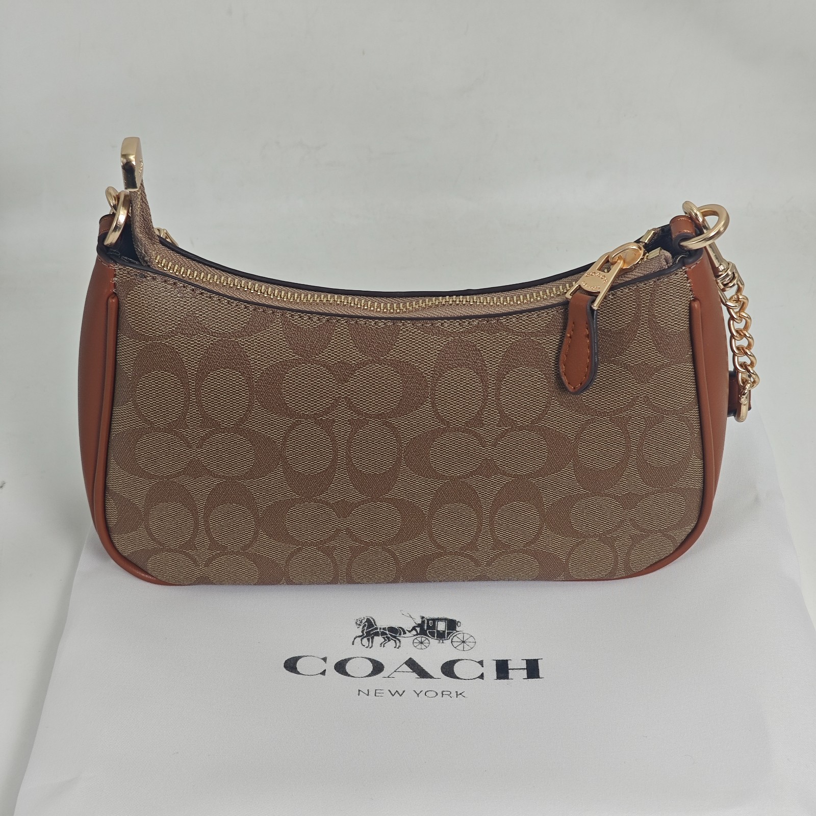 Coach Teri Brown Signature Canvas Shoulder Bag Women Everyday Purse