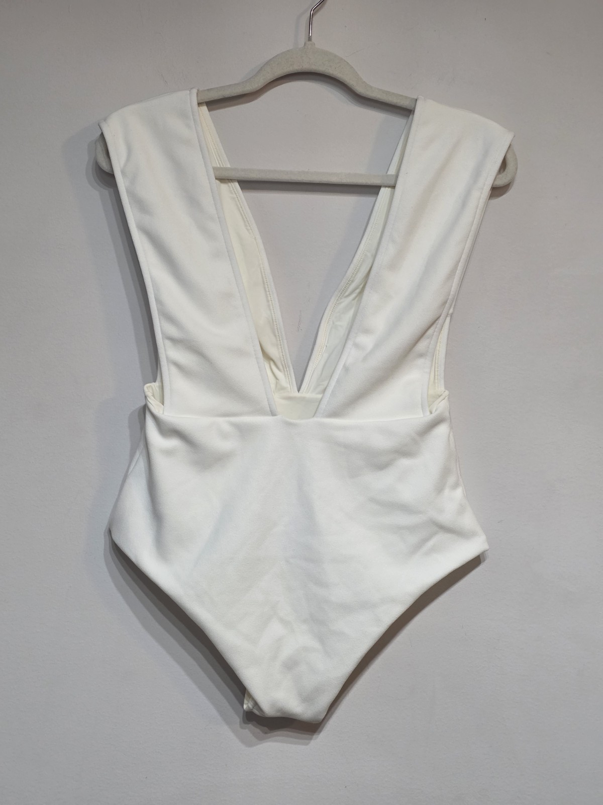 NWT HAIGHT Crepe One Piece Swimsuit Size L In Off White Deep Plunge V Neck $248