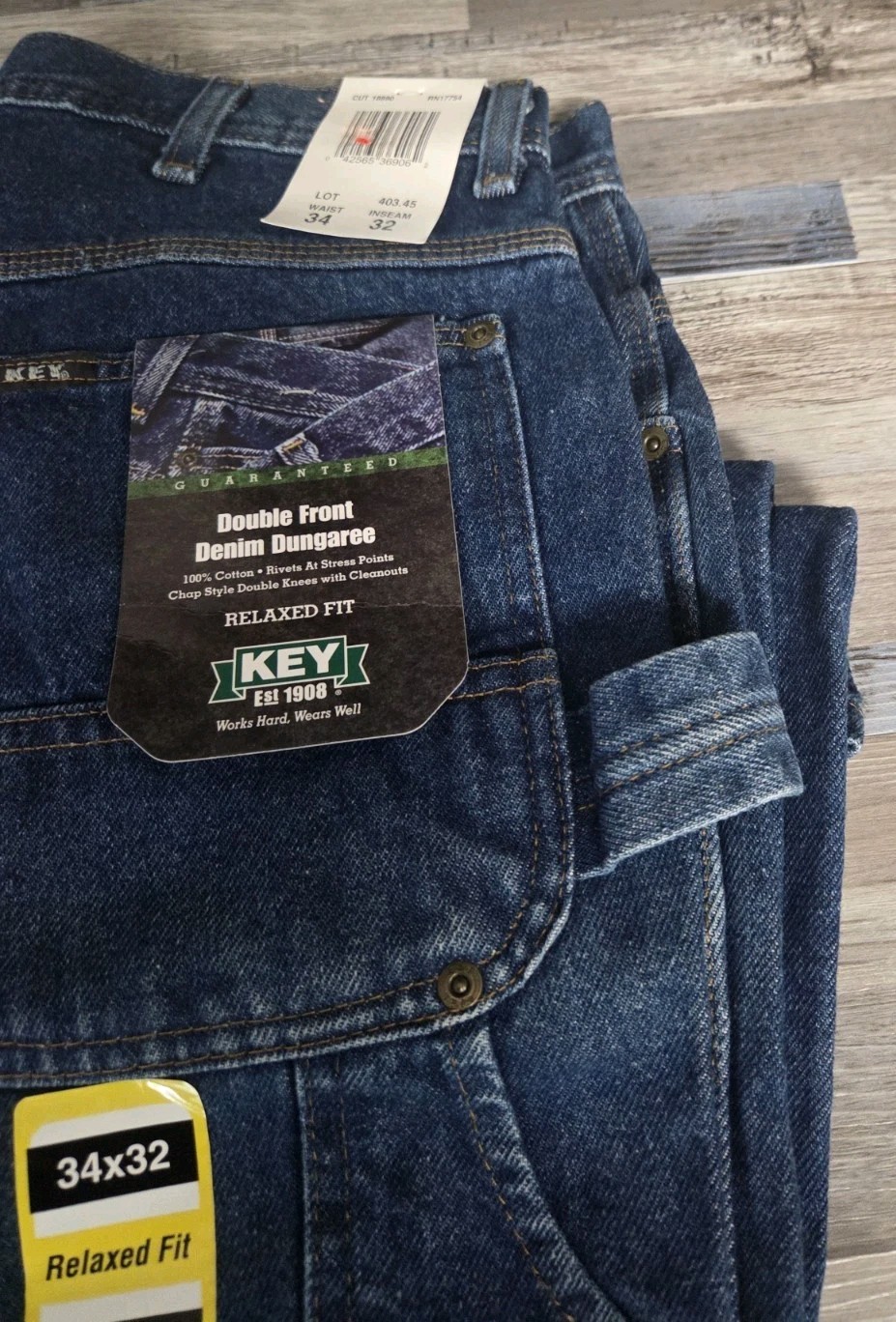 MENS KEY DENIM CARPENTER JEANS DOUBLE FRONT DUNGAREE RELAXED FIT NWT SIZE 34X32