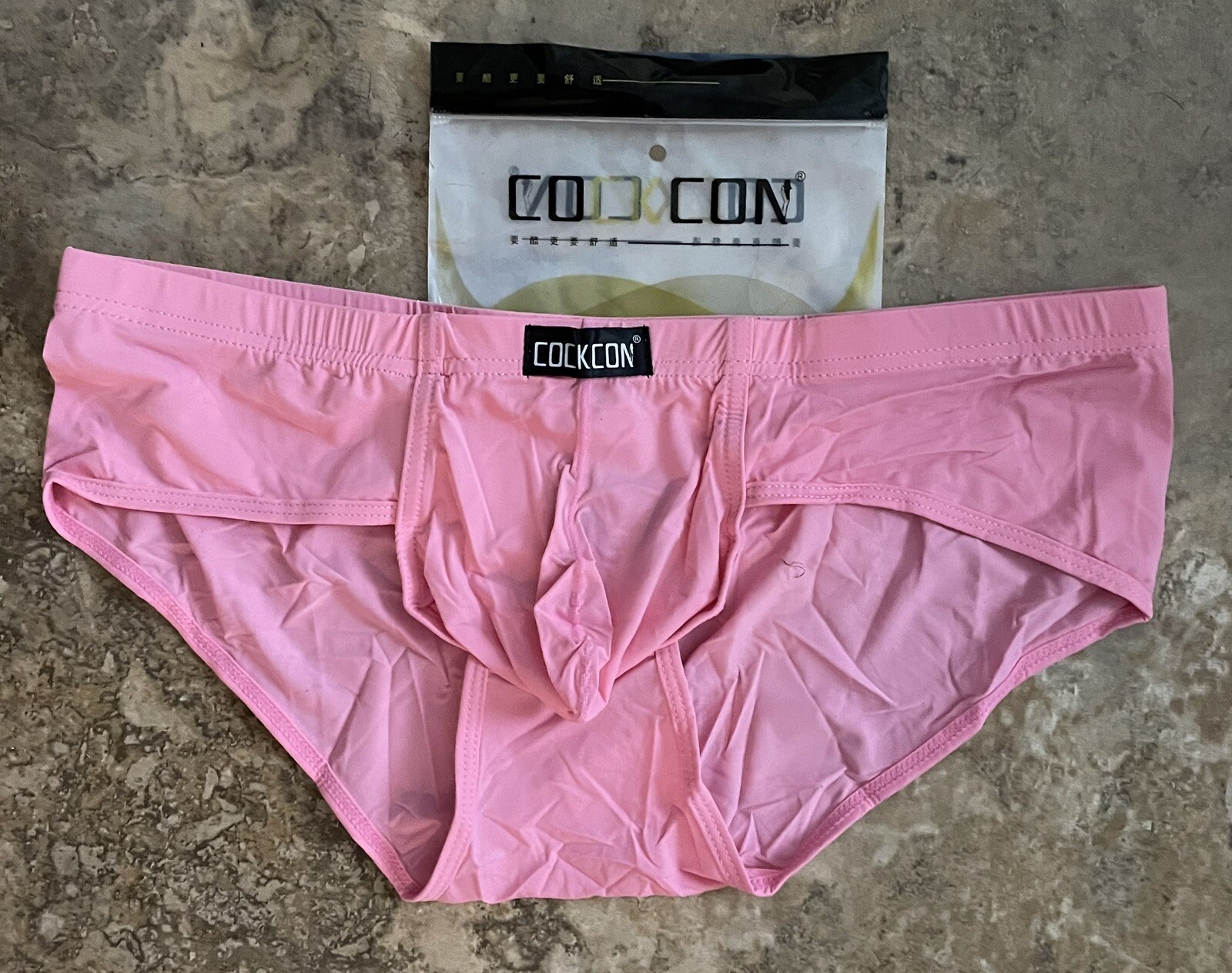 Cockon Men’s Sheer Pink Brief Asian Size XL is US M-L Poly Spandex Blend