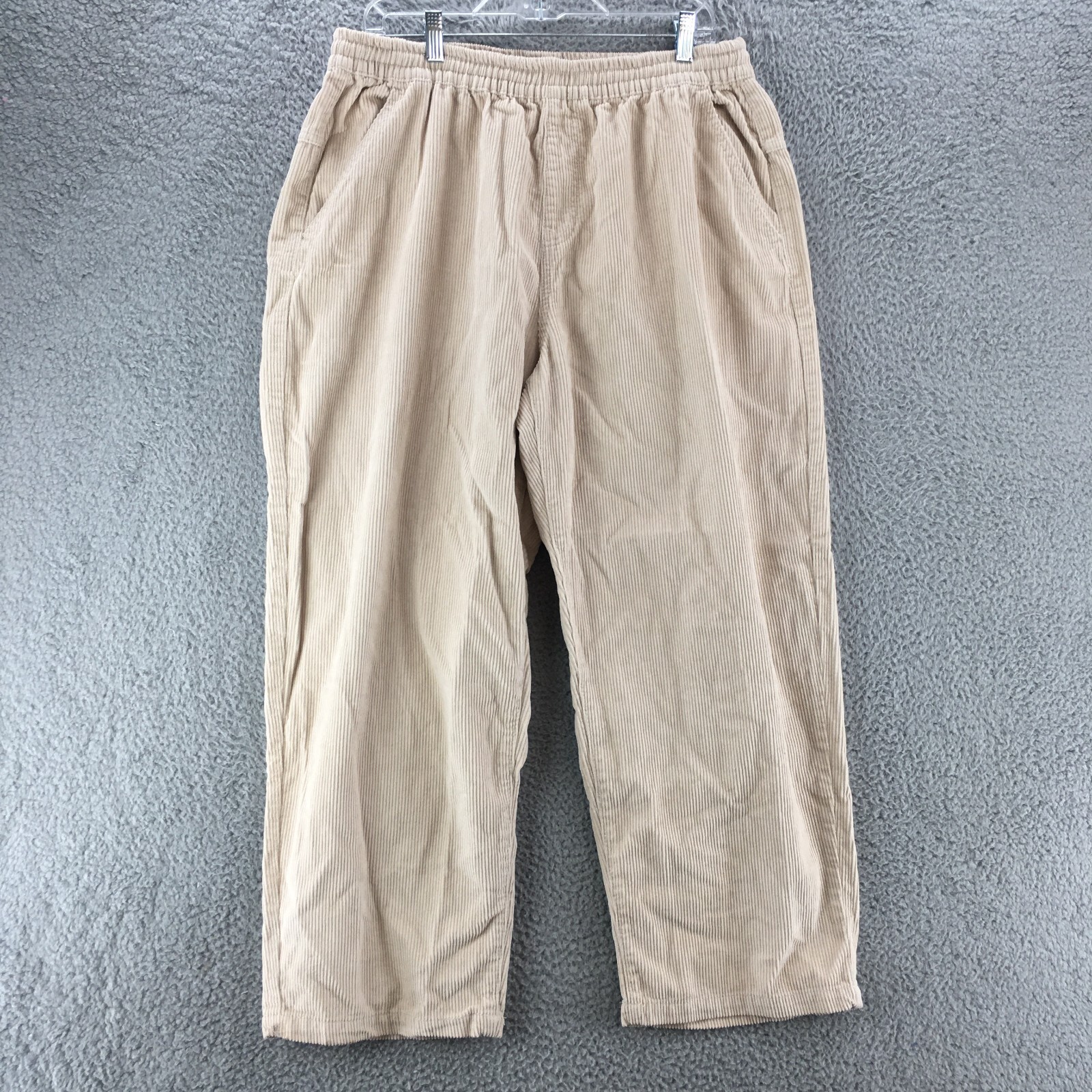 Man BoohooMan Corduroy Straight Leg Pants Mens 36 Beige Slash Pockets NEW