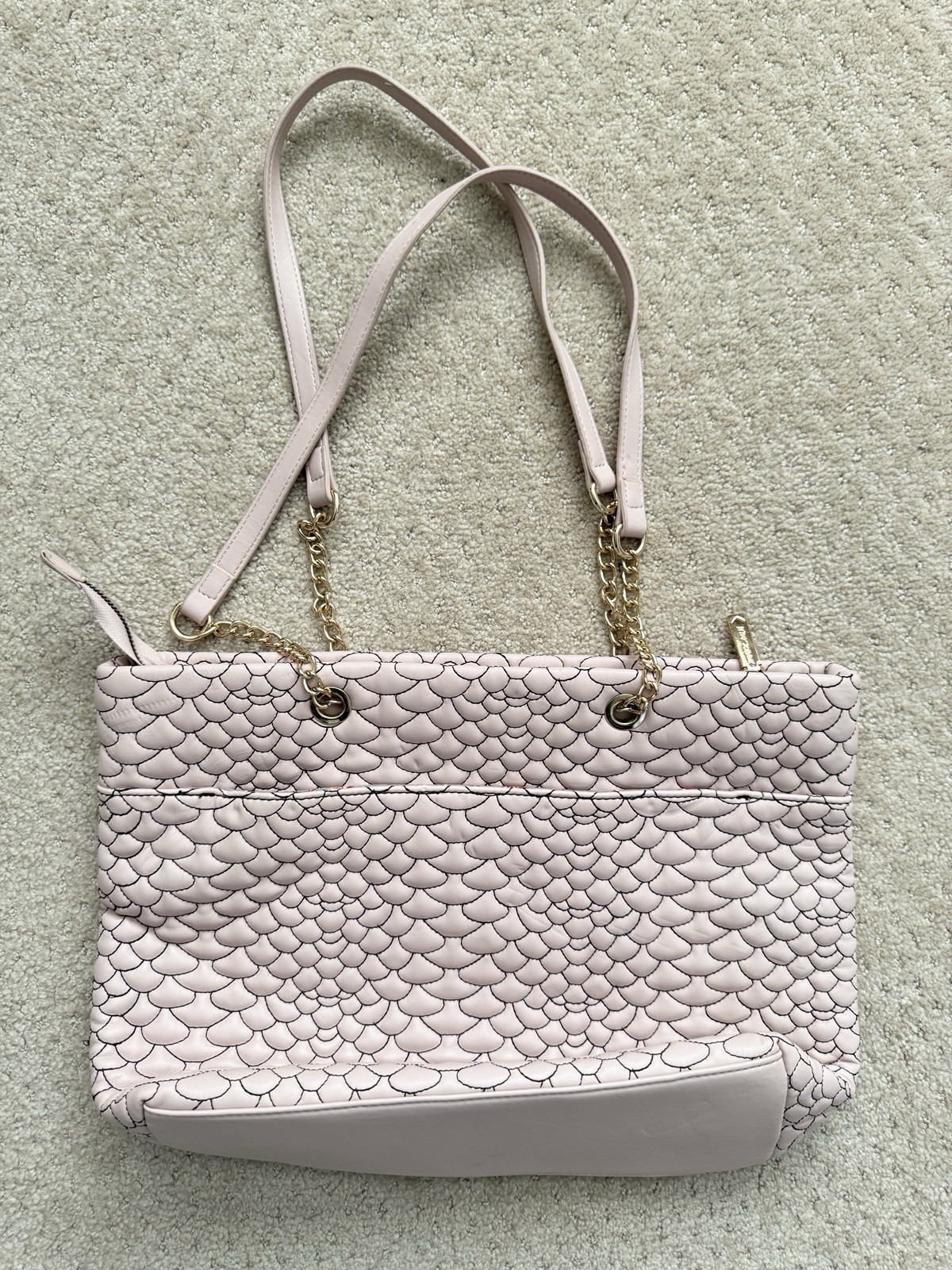 BETSEY JOHNSON XO Lisa Blush Pink Quilted Shopper Gold Chain Tote Handbag (NWT)